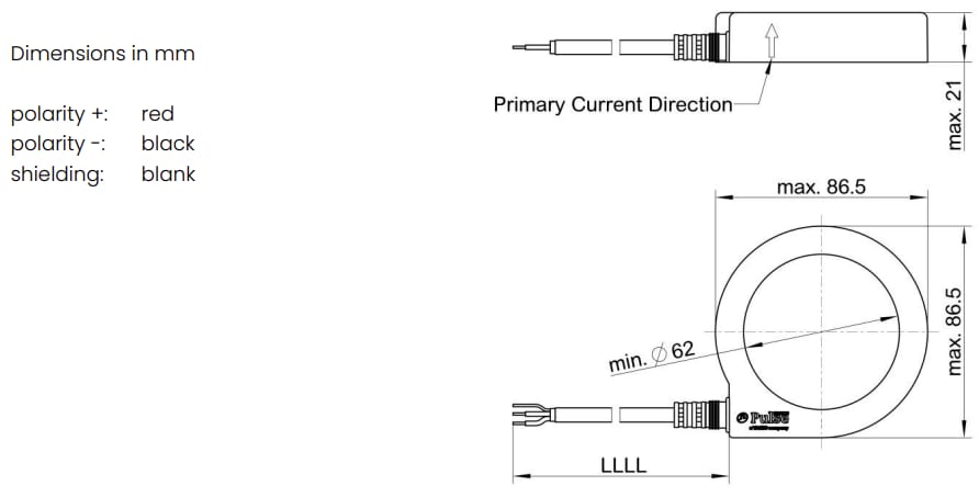 Mechanical Drawing - Pulse Egston Rogowski RC01/03/05/07 Coil Current Sensors